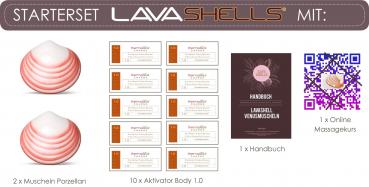 LavaShell Porzellan Muschel Starterset mit Aktivator Body 1.0 - mittlere Hitze (Ganzkörper & Rückenmassagen)